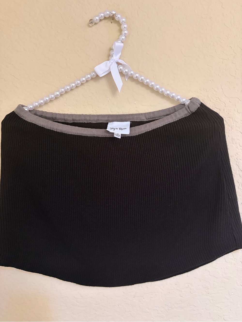 Style & Co. Black Ribbed Tank with Taupe Trim